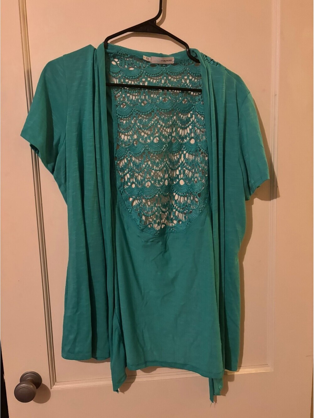 Maurices Women's Turquoise Lace Back Short Sleeve Cardigan Size 2